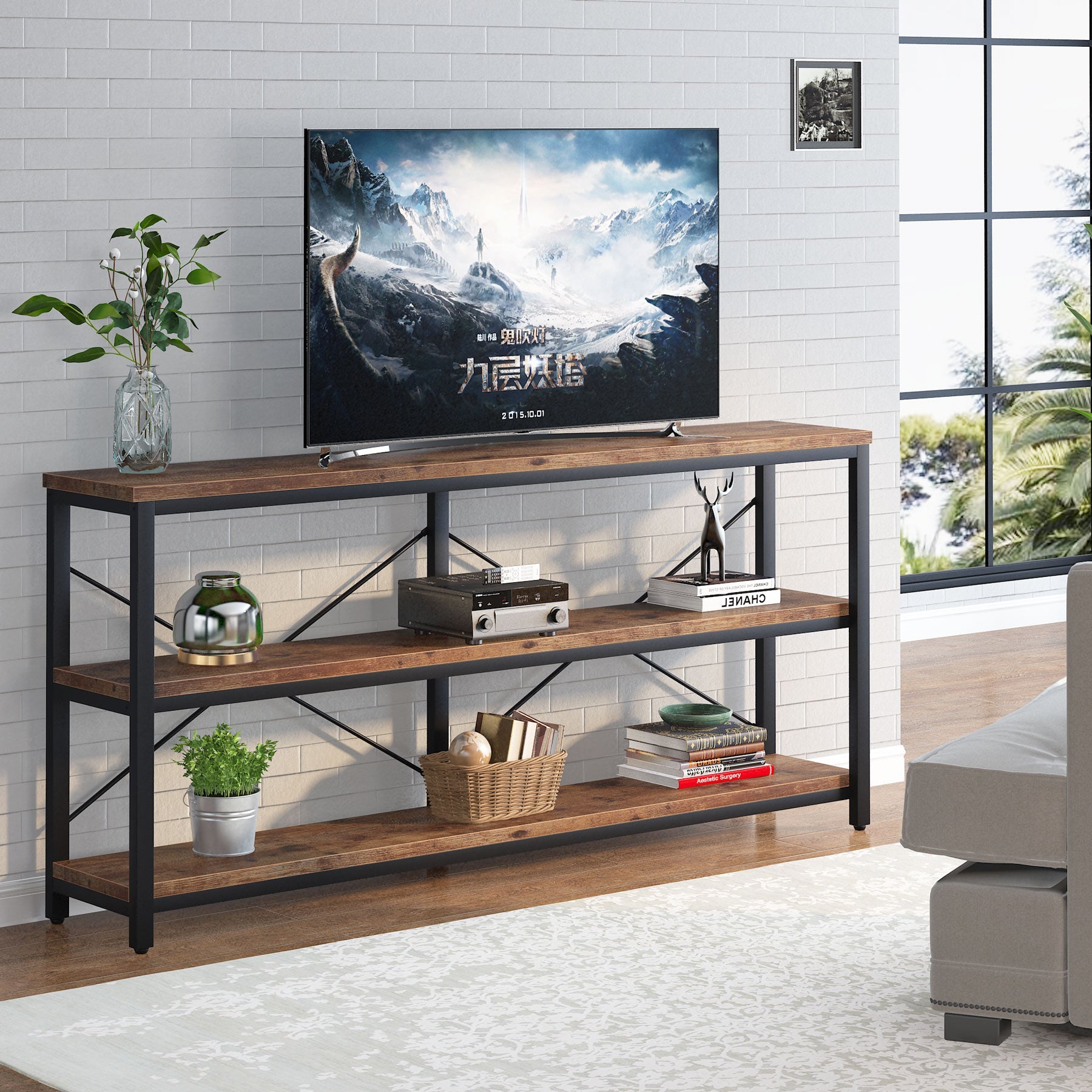 70.9" Console Table, 3-Tier Sofa Table with Metal Frame Tribesigns